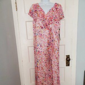 Adrianna Papell Floral Full Length Dress w ZIppered Back and Side Slit Sz 14 NWT